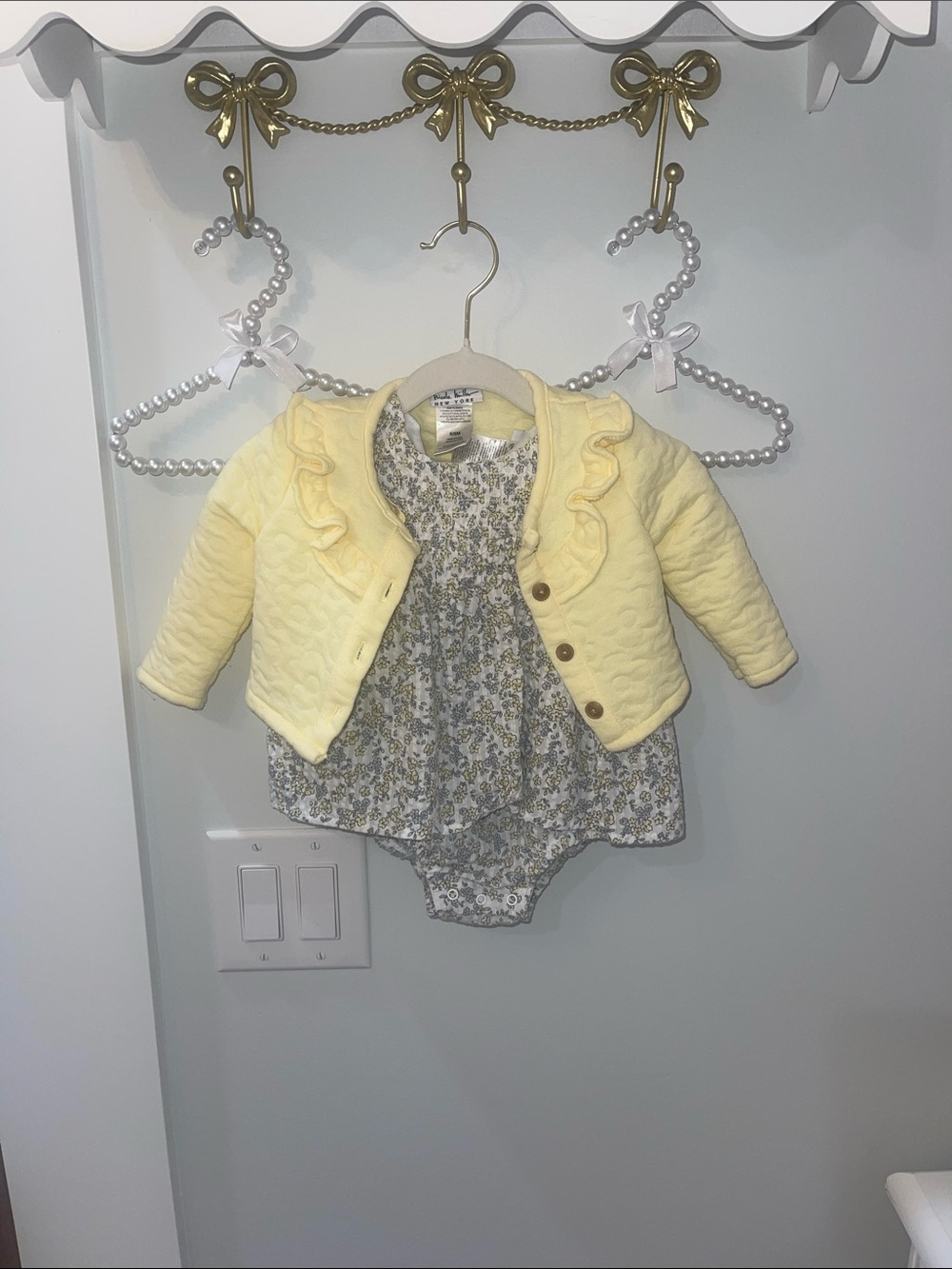 Nicole Miller Yellow Quilted Ruffle Jacket with Floral One-Piece